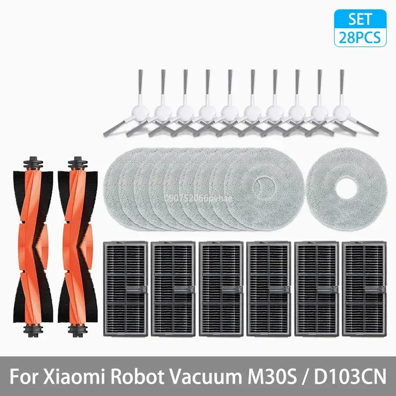 Piezas de repuesto para Robot aspirador Xiaomi Mijia M30S D103CN, consumibles, Cepillo Lateral principal, filtro Hepa, paño de mopa, bolsa de polvo, accesorios: Amarillo claro