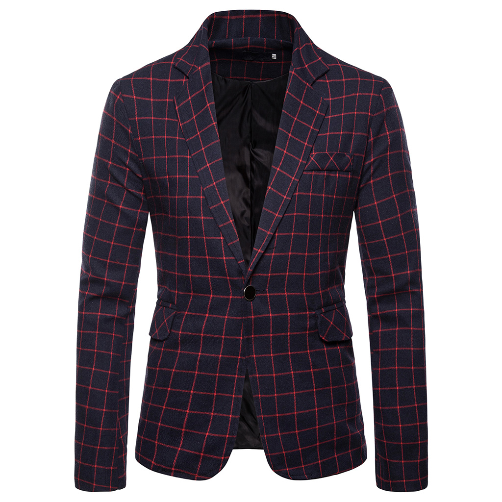 Régulier Abrigo Hombre hommes Plaid Blazer mâle Blazer costume veste affaires décontracté simple bouton Blazer pour hommes: purple / S
