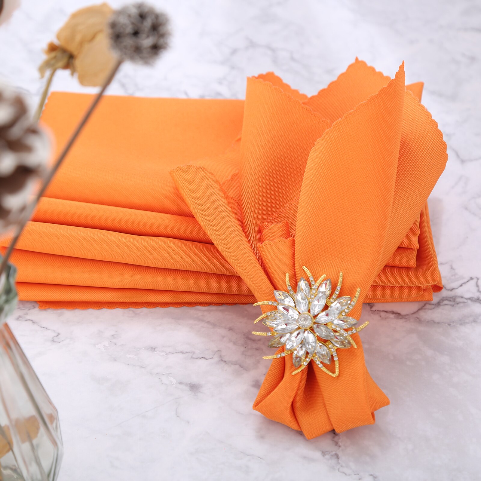 Serviettes en tissu Polyester Orange/Champagne, 6 pièces, décor de Table pour cérémonie de mariage, fournitures de fête élégantes durables: Orange