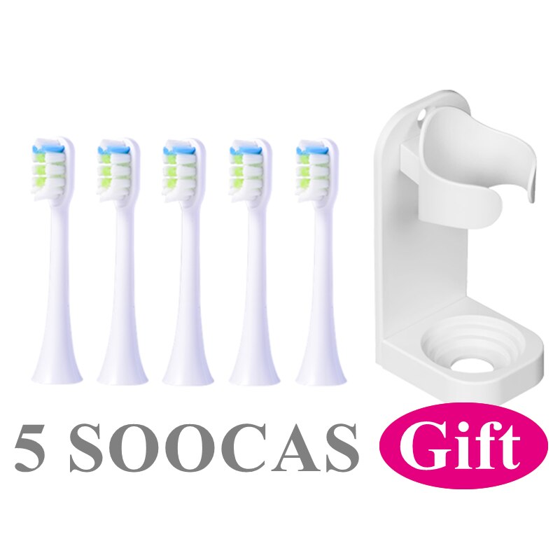 5 stk udskiftning af tandbørstehoveder til xiaomi soocas  x3/x1/x5 til soocas / xiaomi mijia med vægmonteret holder: -en