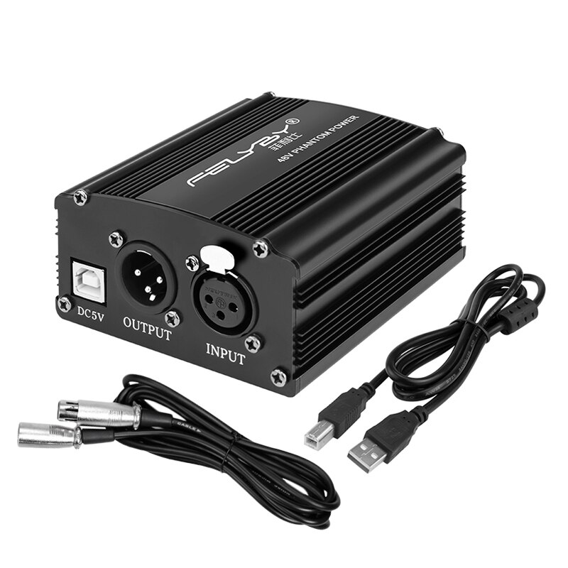 ! 48V Phantom Power + USB Power Cable + XLR-XLR Cables for any condenser microphone for better microphone sound .