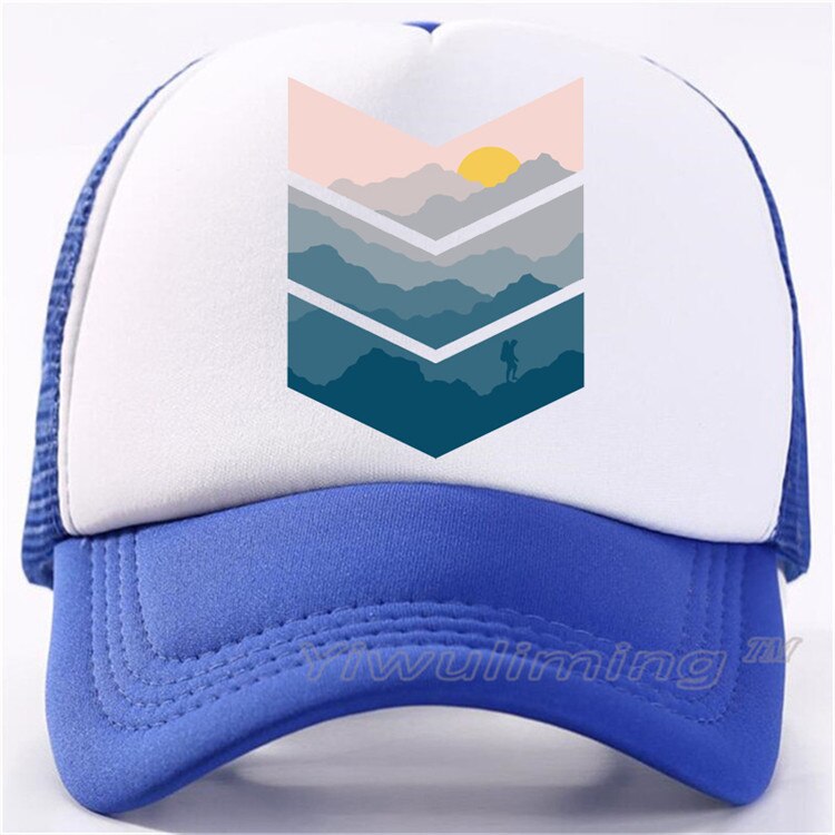 Newsummer trucker kepsar geometrisk solnedgång strand cool sommar svart vuxen cool baseball mesh nät trucker kepsar hatt för män justerbar: 2