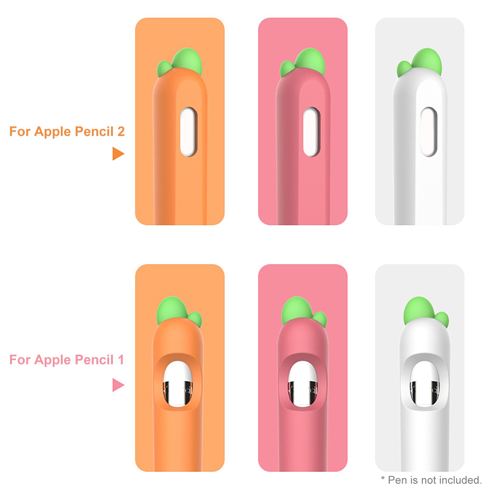 Tegneserie gulrot silikon stylus pennetui med pennedeksel anti-ripe stylus penn beskyttende ermetrekk til apple blyant 1/2