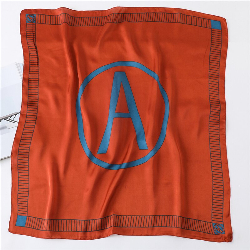 Pañuelo de seda con letras A la para mujer, pañuelo para el pelo para mujer, accesorios para mujer, pañuelos para la cabeza, chales y envolturas: FJ258-Orange