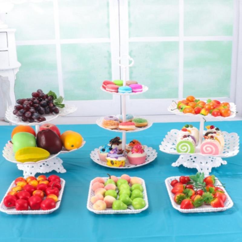 Europæisk stil tre-lags kagefad snackstativ frugttallerken fødselsdagsfest dekoration forsyninger bryllup dessertbord kagefad