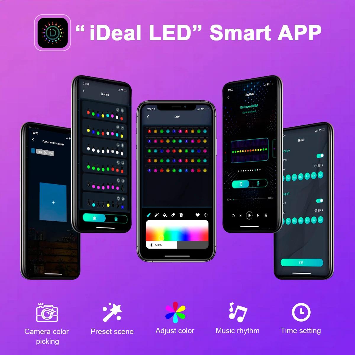 10m g40 ledet-lyslenke med bluetooth-app og fjernkontroll, utendørs usb, rgb-lyslenke, fargeskiftende, til fest, bryllup, hage, bakgård