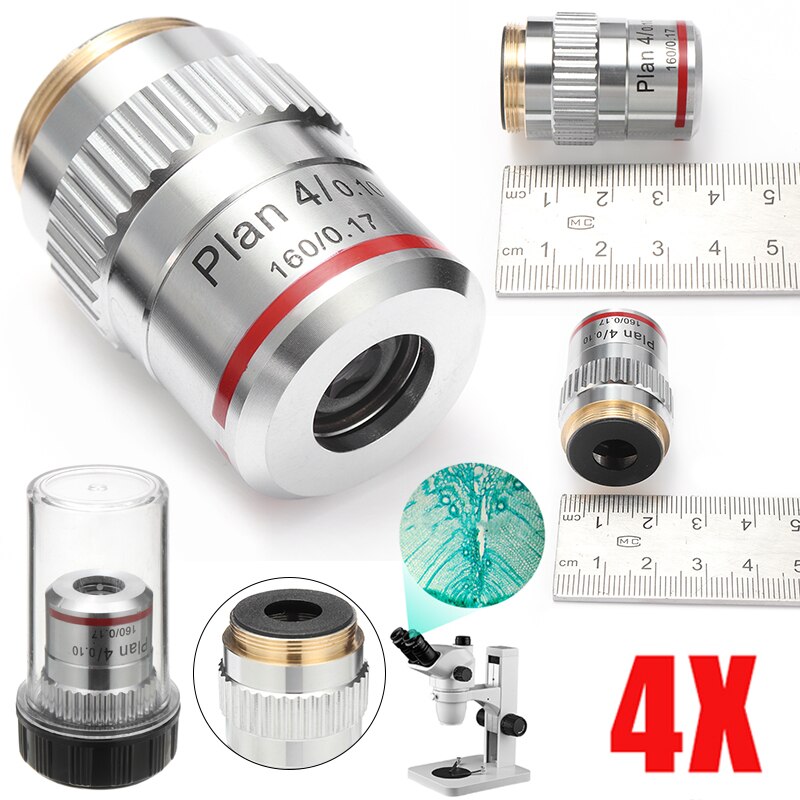 Microscope Plan Achromatic Objective Lens RMS Thread 4X DIN-standard Biological Microscope Objectives Lens