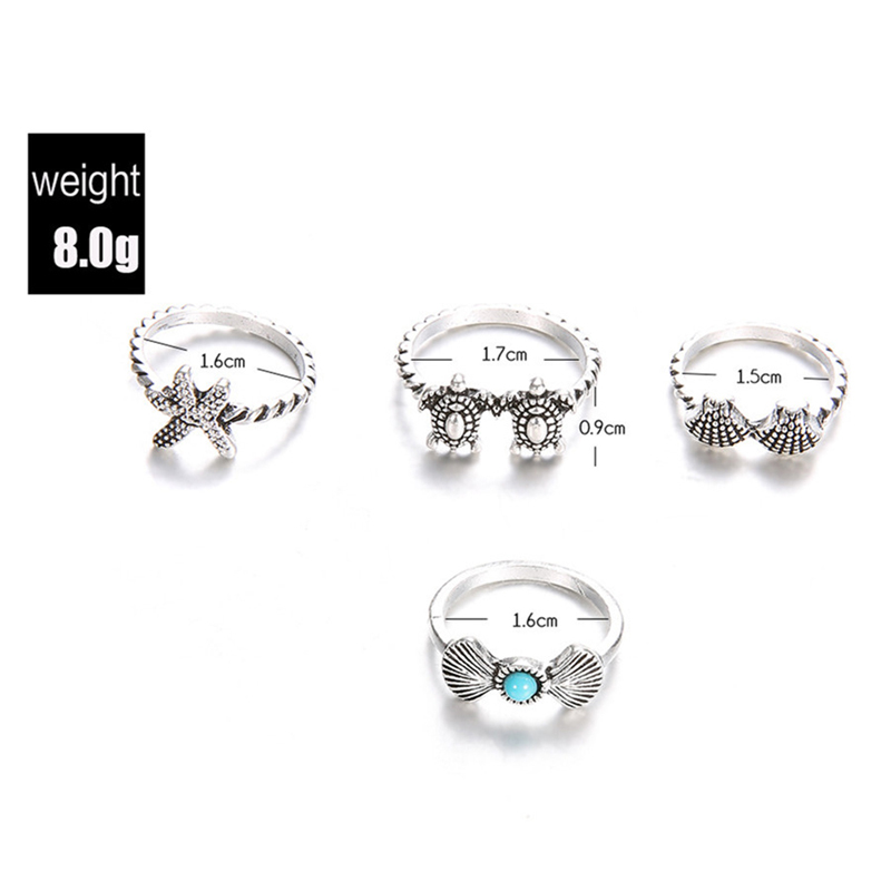 4 stuks Bohemian Shell Schildpad Vinger Ring Set Charm Starfish Zilveren Joint Knuckle Rings Vrouwen Sieraden Accessoires