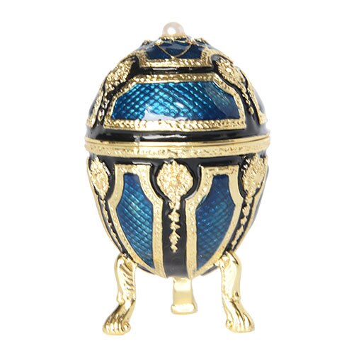 Mini Vintage Egg Trinket Box Easter Enameled Egg: blue