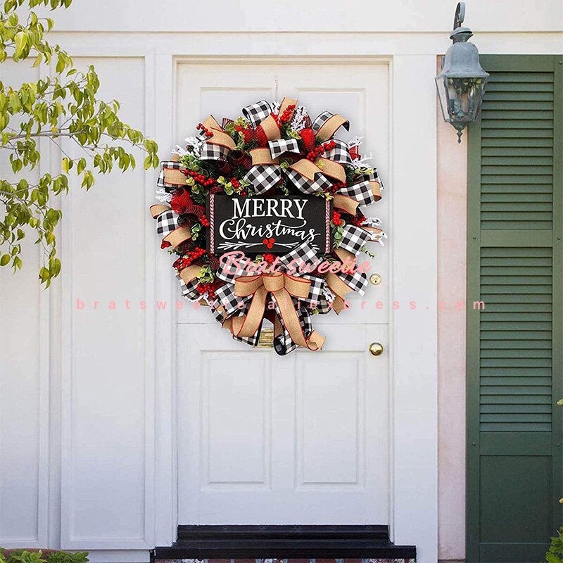 Rød bøffel sjekk rutete burlap julekrans til inngangsdør sjekk lastebil julekrans vindu veggdekorasjon jul hjem des
