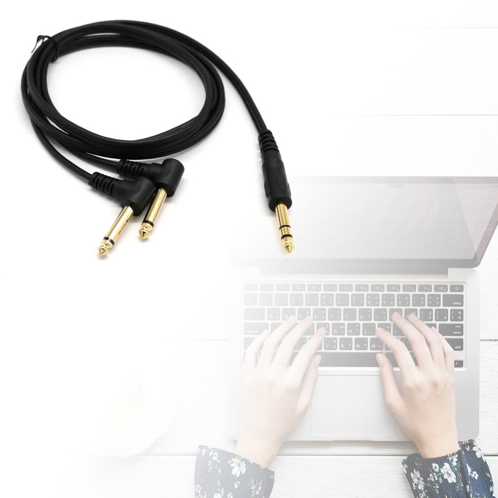 Guitar Y Cable 5 Feet Gold Plated 6.35mm Male TRS Stereo to Dual 2 x 6.35mm Male TS Mono Right Angle Y Splitter Audio Cable