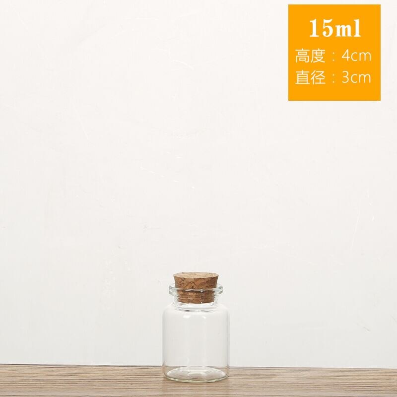 20 stuks/partij 10/15/20/25/30/40/55ml glazen flessen met kurk transparante mini lege glazen flesjes potten container heldere voedselfles pot: 15ml