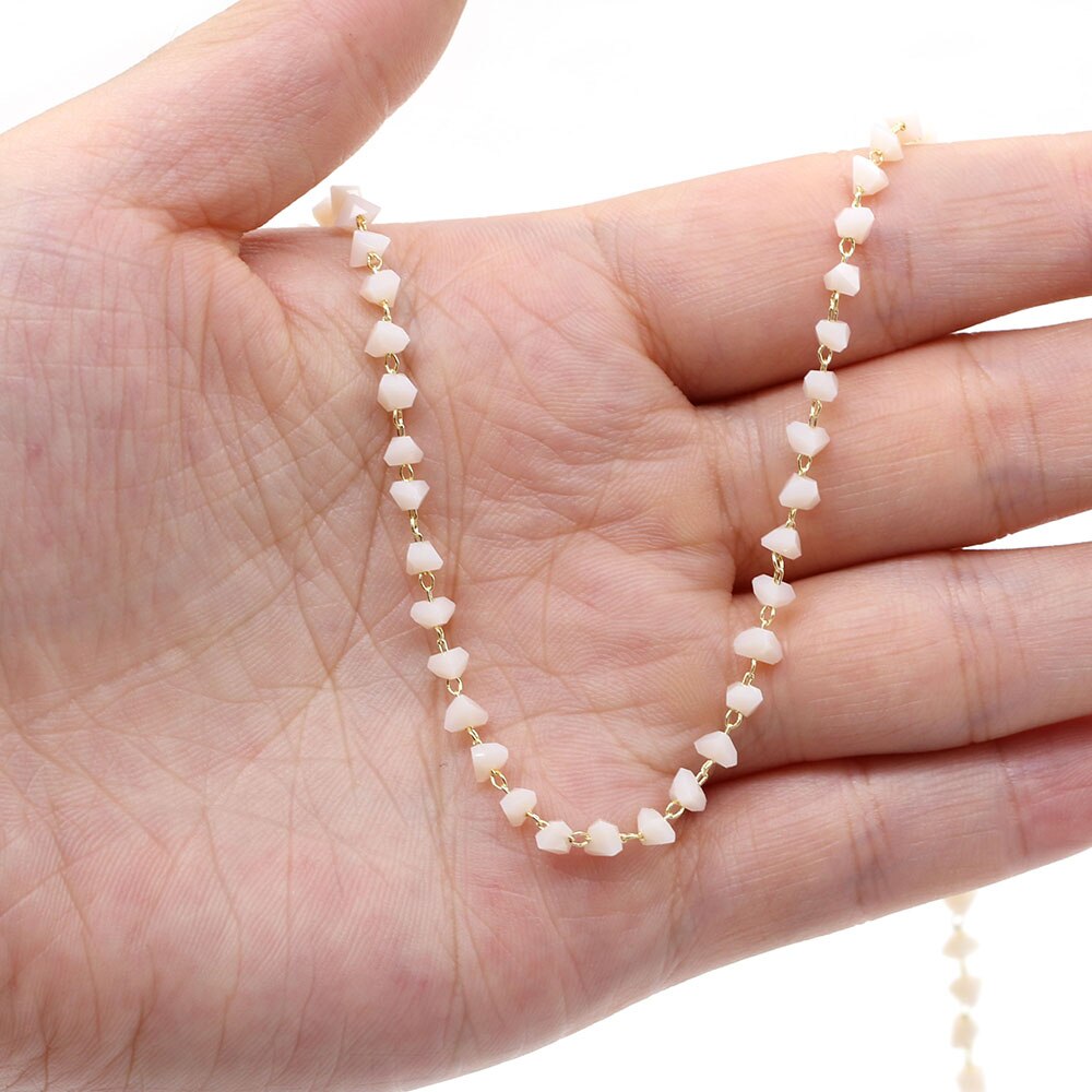 1 metro fio de ouro feito à mão envolvido rosário corrente contas de pedra correntes para fazer jóias diy colar pulseira tornozeleira acessórios: Rosa
