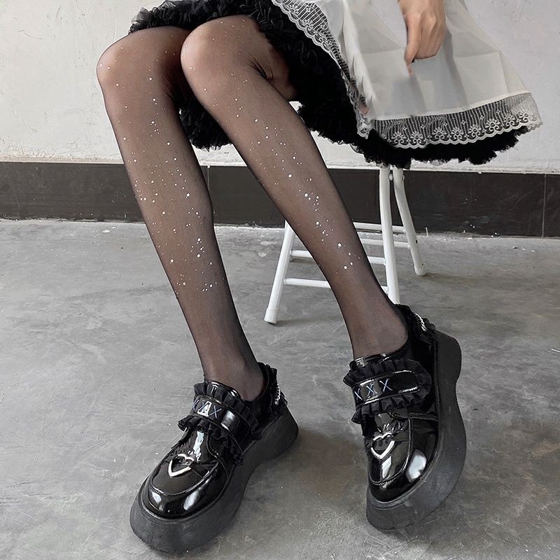 Pantimedias finas de verano con medias brillantes con purpurina, medias largas de pierna de seda blancas, negras y Beige, calcetines para mujeres y niñas