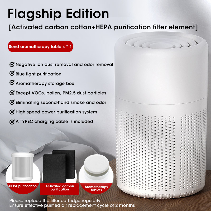 Mini Desktop Air Purifier Portable Air Purifier Household Air Cleaner With HEPA Filter Air Freshener Odor Remover Air Cleaner: WHITE