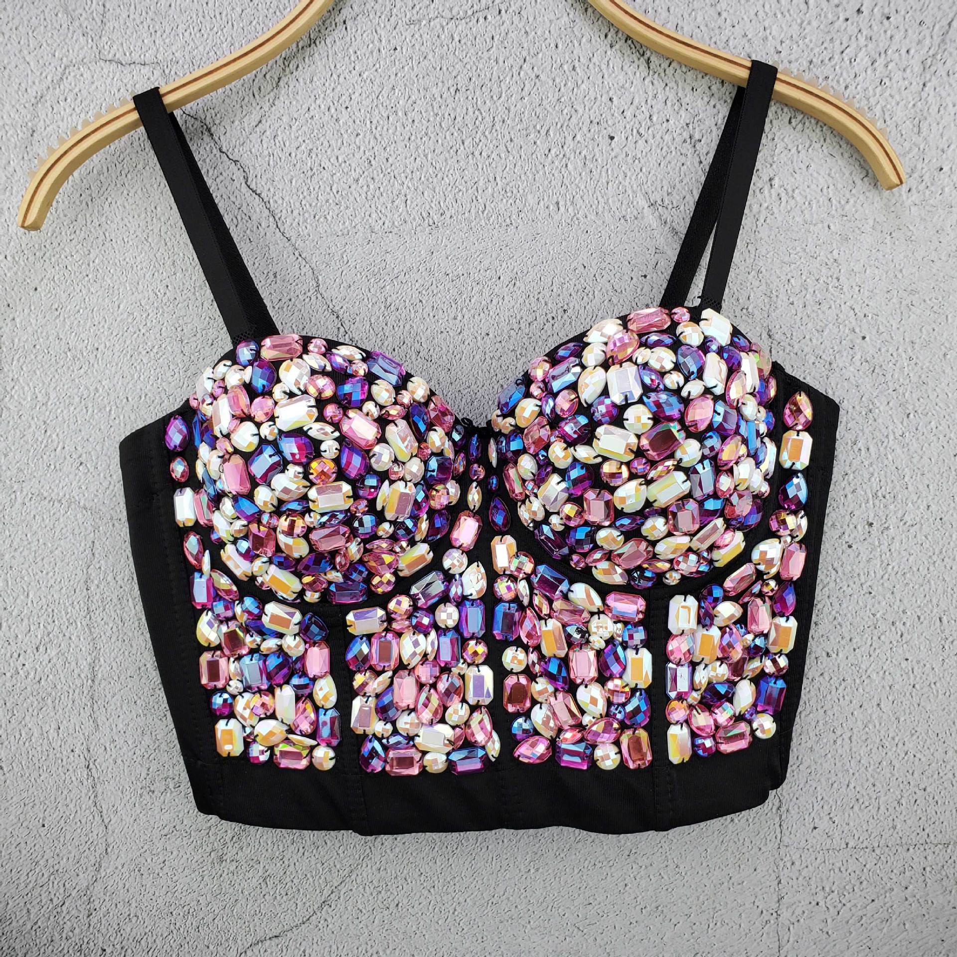 Echonight Rhinestone Bustier Shiny Crop Top Bustier Corset Woman Top Sexy Festival Christmas Top Cropped Party Corsets: Black / M