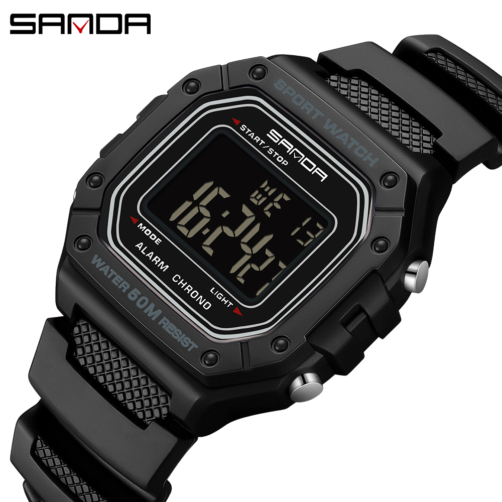 SANDA 2156 Herrenuhr, neues Modell, elektronisches digitales Uhrwerk, rechteckiges LED-Anzeige, Zifferblatt, draussen-Sport, wasserdichte männliche Armbanduhr: Elfenbein