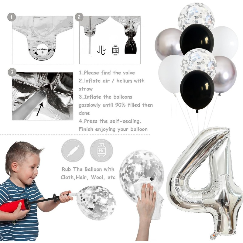 50 decoraciones de de cumpleaños para mujeres y hombres, pancarta de feliz 30, 40 y 60 cumpleaños, globos, suministros para decoración de tartas, color negro, plateado y blanco