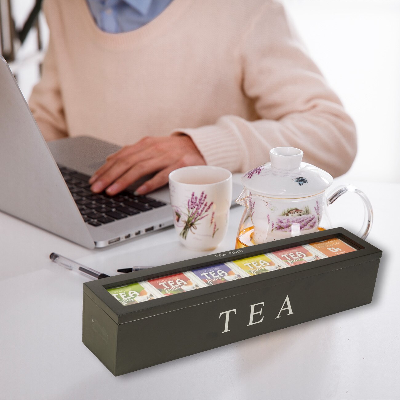Tea Storage Box With 6/9 Compartments For Kitchen Cabinets Home Wood Exquisite Teaware Coffee Tea Bag Storage Holder Organizer