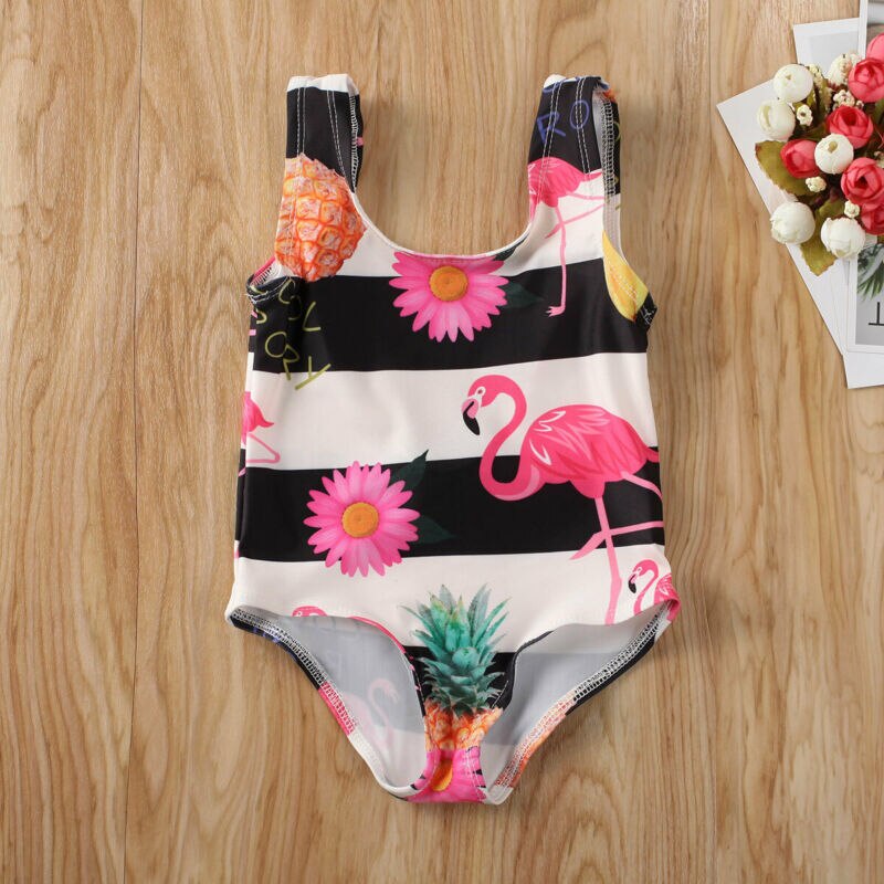 Sommer toddler baby pige tøj flamingo stribet badedragt badetøj svømning bikini badedragt tøj 2-6y