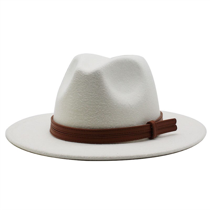 Chapeau fedora d'hiver en laine pour femme, casquette en feutre à large bord, chapeau trilby pour homme, panama, fête formelle, haut-de-forme, 19 couleurs: Blanc