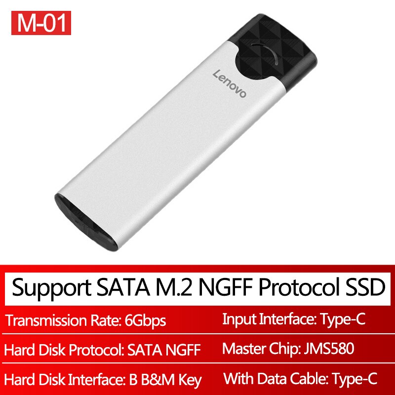 Lenovo M-01/M-02 M2 Ssd Case Usb 3.1 Gen2 Type C Externe Ssd Schijf Behuizing Voor M.2 Ngff Sata B B + M Key/Nvme Pcie M Sleutel Sdd Doos: M-01 NGFF 6Gbps