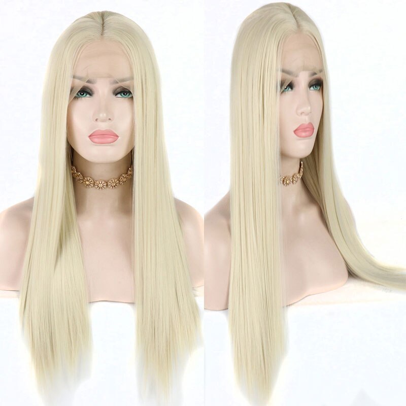 Bombshell Honing Blonde Rechte Synthetisch Haar Lace Front Pruik Lijmloze Hittebestendige Vezel Haar Middenscheiding Voor Vrouwen Pruiken