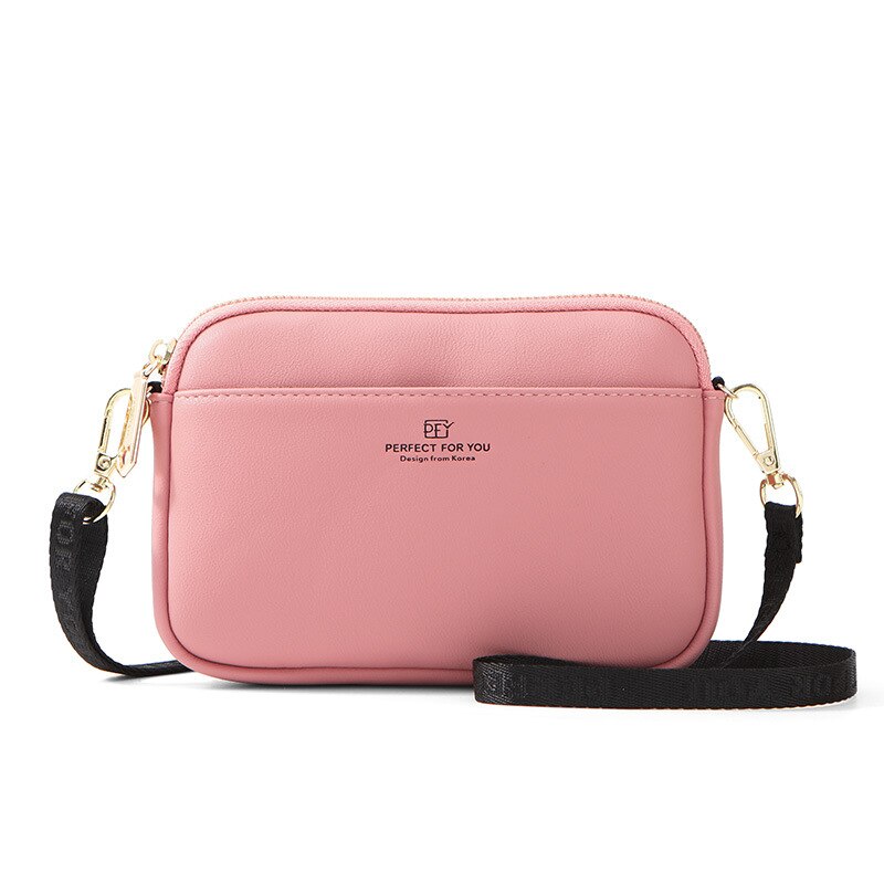 Kvinnor läderväskor kvinnor handväska solid dam axel crossbody väska myntväska bröstväska mångsidig väska bolsa feminina: Rosa