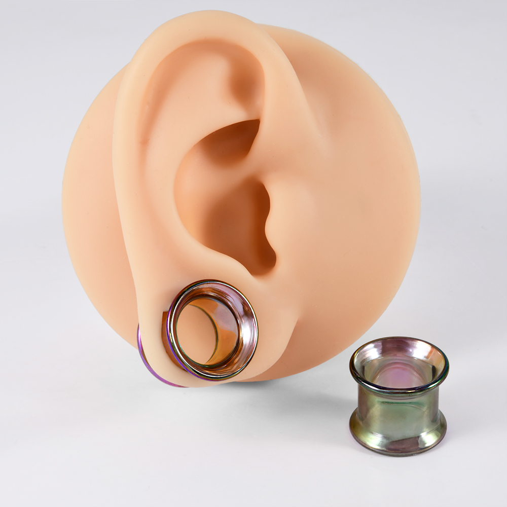 2PCS Round Glass Hollow Flared Ear Plug And Tunnel Ear Expander Strencher Ear Gauges Transpsrent AB Rainbow Earrings Jewelry