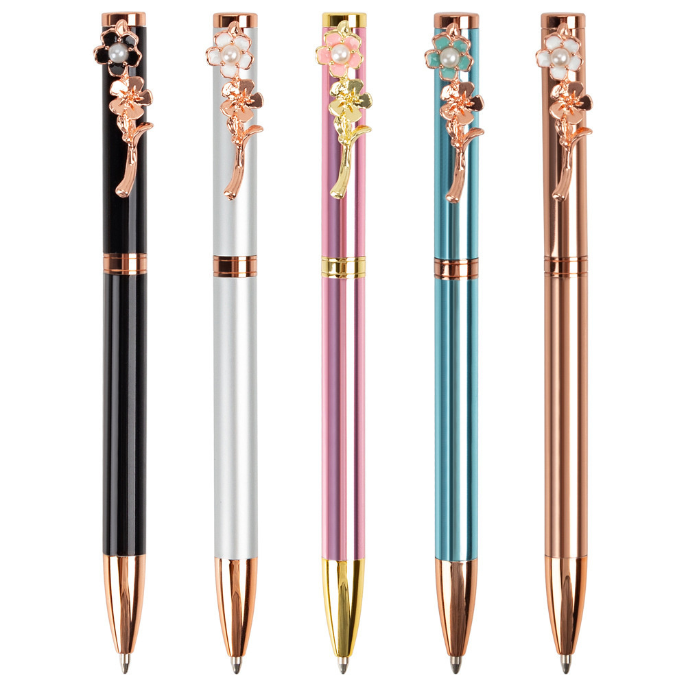 1 Piece Pearl Flower Metal Ballpoint Pen Stationery