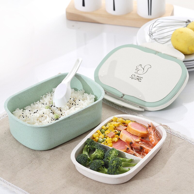 Creatieve Draagbare Tarwe Stro Lunchbox Magnetron Picknick Bento Voedsel Opslag Container Camping Lunch Dozen Voor Studenten