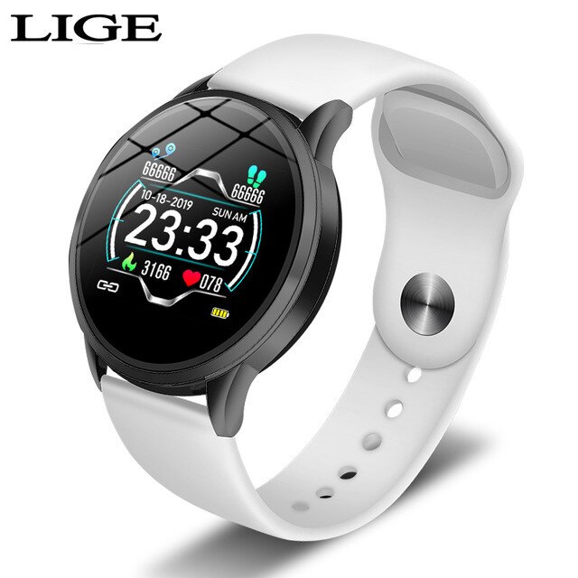 LIGE-reloj inteligente de lujo para mujer, deportivo, resistente al agua, con control del ritmo cardíaco y de la presión sanguínea, podómetro para Android e ios: with black shell