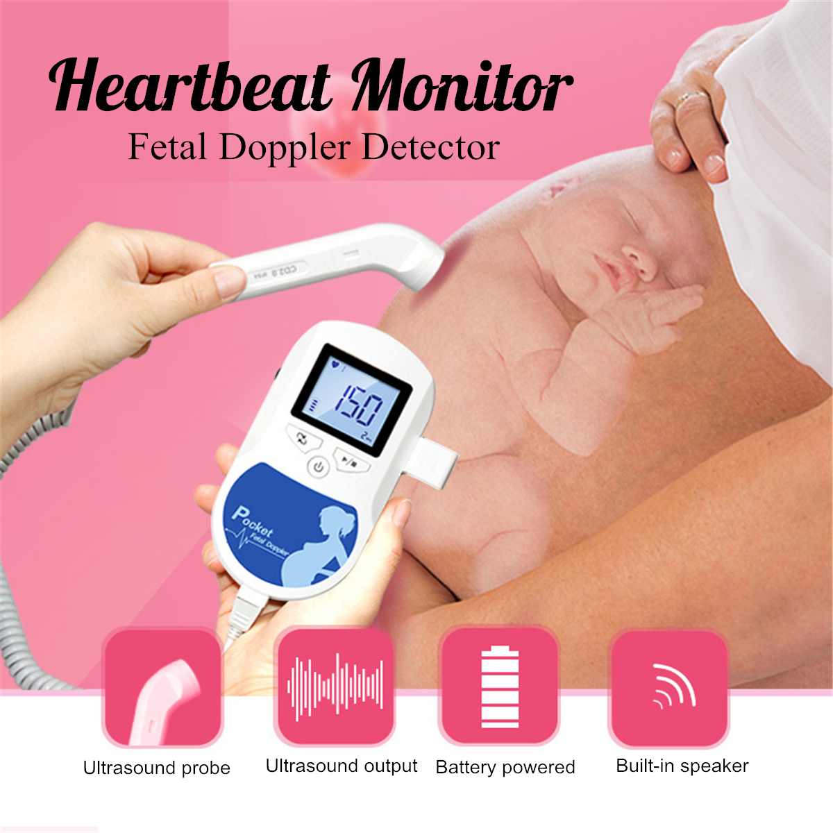 Détecteur de Doppler fœtal domestique affichage LCD bébé battement de coeur moniteur sonore santé sonde prénatale compteur de soins de santé Doppler de poche
