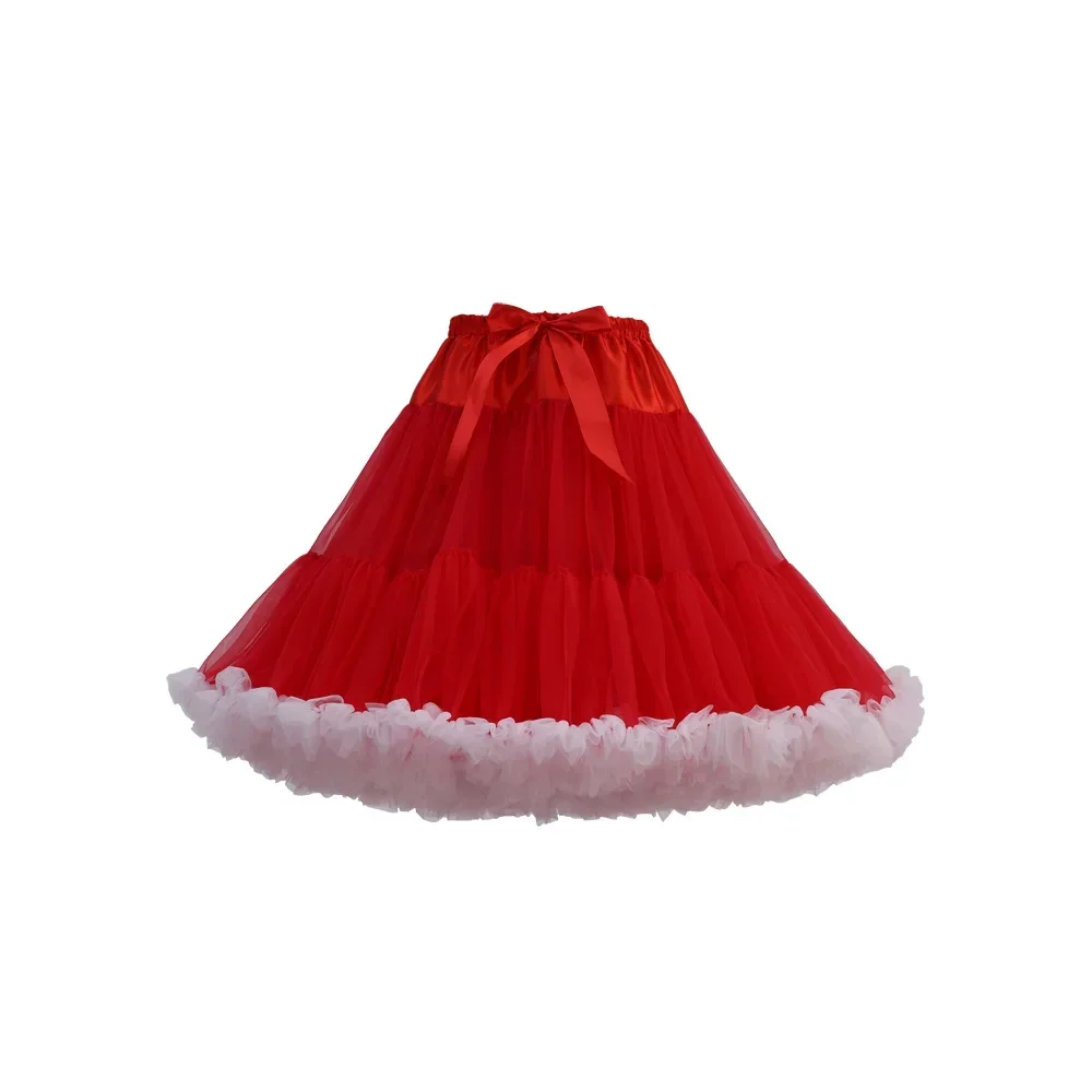 Ekstra langt dameskjørt med mer farget tyll, puffy rosa, bryllup, brudekjole, underskjørt, tutu: Rød