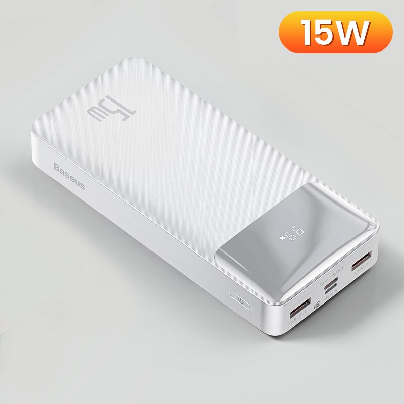 Baseus-batería externa portátil de 30000mAh, Powerbank para teléfono Xiaomi mi, 30000: 15W White