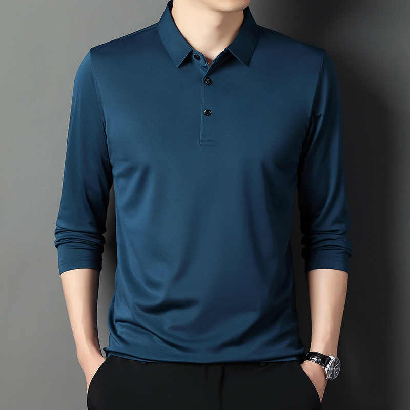 Spring Autumn Solid Color Long Sleeve Polo Shirts Man High Street Casual Loose All-match Pullovers Office Button Top: XL / Navy Blue