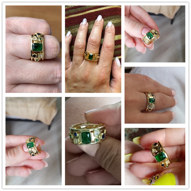Huitan Luxe Gouden Kleur Met Geometrische Kleurrijke Cz Steen Novel Vrouwen Wedding Band Ringen Sieraden