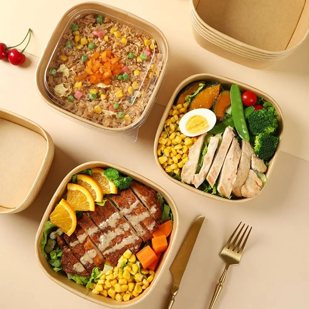 Quadratische Kraftpapier-Quadrat-Lunchbox, Einweg-Lunchbox, schnell-Lebensmittel-Verpackungsbox, Papierschalen mit Deckel, quadratische Bento-Boxen für Höhle Haushalt