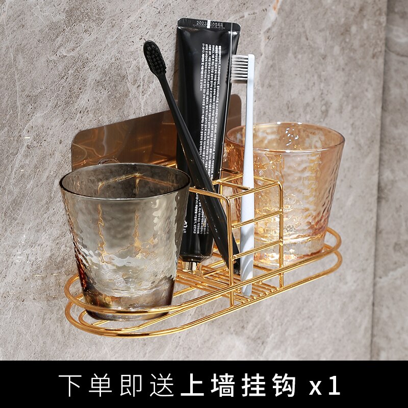 Whiskey Glass Mug Bathroom Tumbler Holders Wall Mount Tooth Brush Storage Rack Organizer Wall-mounted Free Punch Cup Holder: 3pcs-e