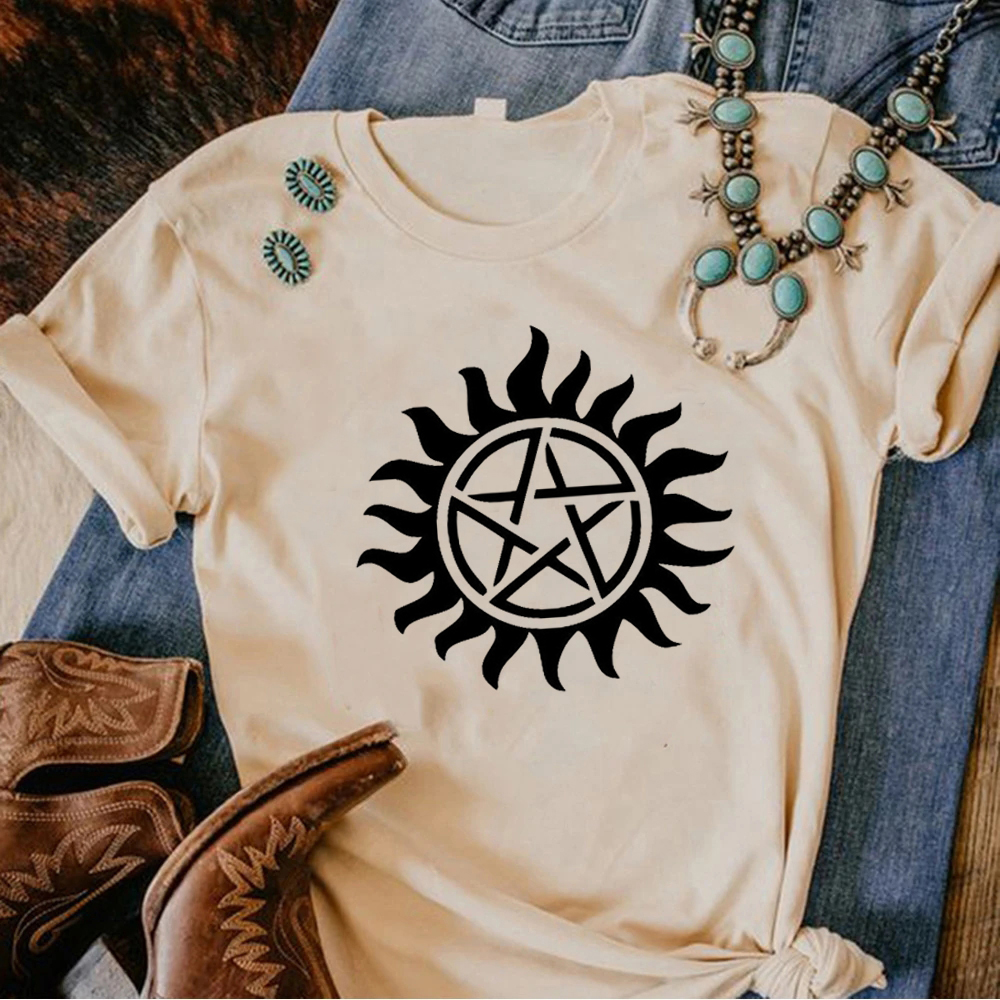 Camiseta sobrenatural para mujer, top japonés de cómic, ropa harajuku femenina: XXL / Oro