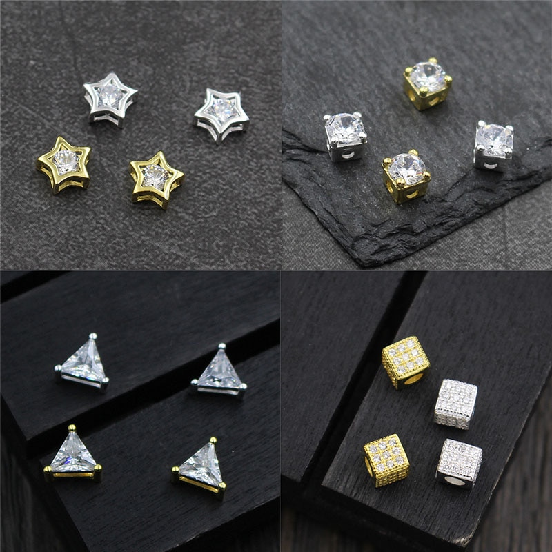 100% 925 Sterling Silver Spacer Beads With AAA Zircon Pretty Gold Color Charm Silver Beads DIY Jewelry Making Bracelets Findings