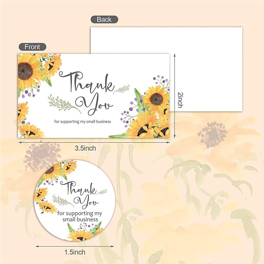 Sunflower Thank You Sticker rectangle Thank You Card for Small Business Appreciation Cardstock Decorate Child Party Sticker