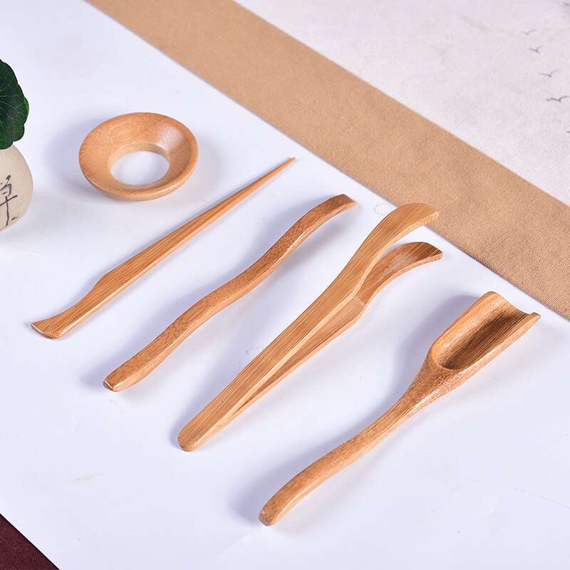 5Pcs/set Tea Ceremony Utensils Set Bamboo Teaspoons tea Needle Tea Tweezer Clip Strainer Tong Tube Wooden Teaware