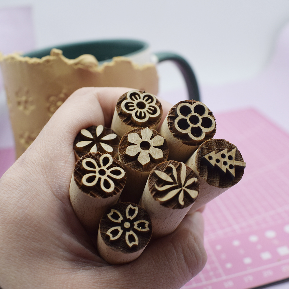 Indian Wooden Stamp With Brass Floral Pattern - Clay Printing Block For Pottery & Crafts, 1x1 Inch - View #7