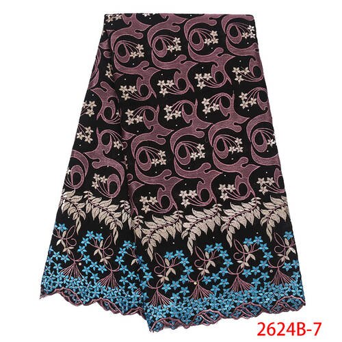 Nigerian Laces Fabrics Swiss Voile Laces In Switzerland Embroidered cotton with stones for wedding KS2624B-1: Picture 7