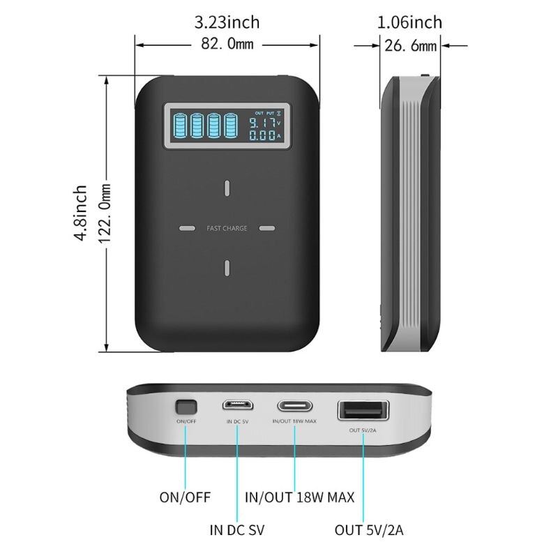 4x 18650 Batterie DIY Qi Drahtlose Ladegerät USB Typ C PD Schnelle Ladung Energie Bank Kasten Hülse fallen für Handy, Mobiltelefon telefon Tablette PC