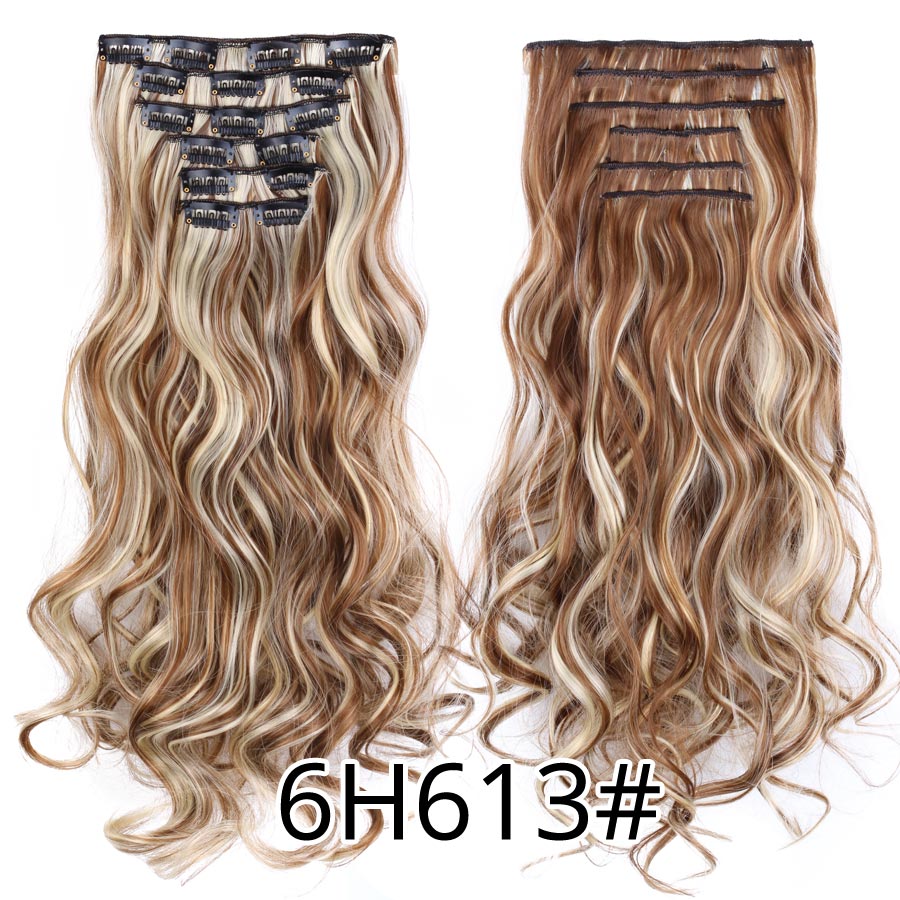 Leeons 16 clip in hair extensions hårtilbehør langt krøllet hår extension clip syntetisk varmebestandig fiber ombre farve: 6 timer 613