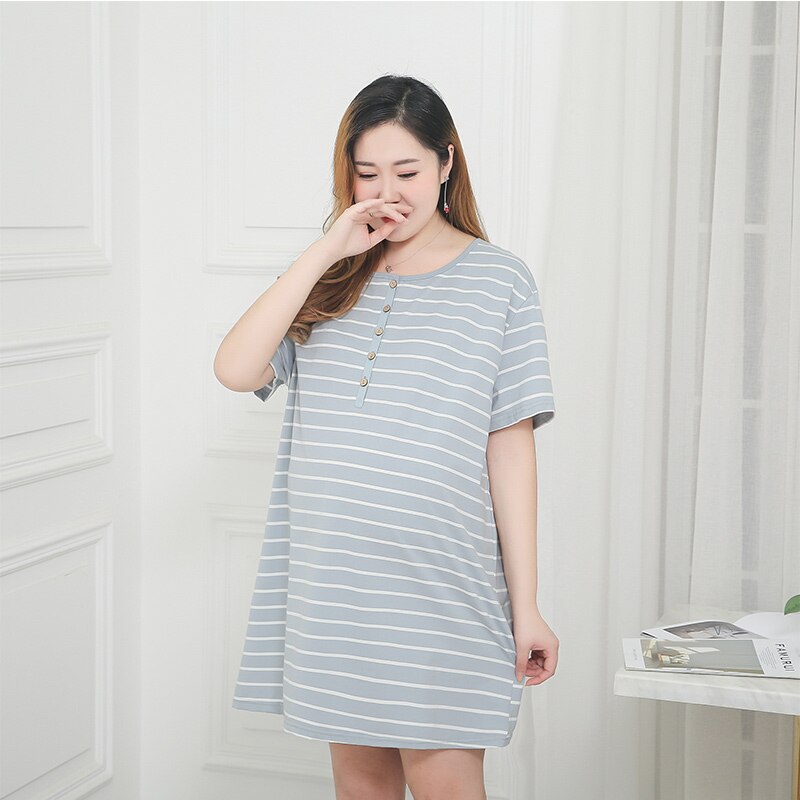 Katoen Grote Size Zwangerschaps Nachthemd 150Kg Zomer Borstvoeding Pyjama Feedin Zwangere Vrouw Nachtkleding: Blauw / 5XL