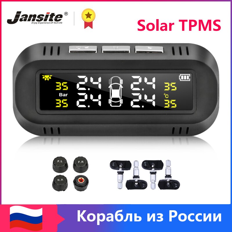 Jansite Tpms Auto Bandenspanning Alarm Monitor Systeem Beeldscherm Op Glas Solar Tpms Temperatuur Waarschuwing Met 4 Sensoren Psi