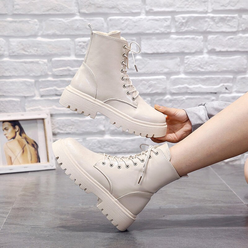 Sko rund tå kvinne flate støvletter midten-legge støvletter kvinner vinter fottøy støvler-dame lav kort gummi lolita damer høst